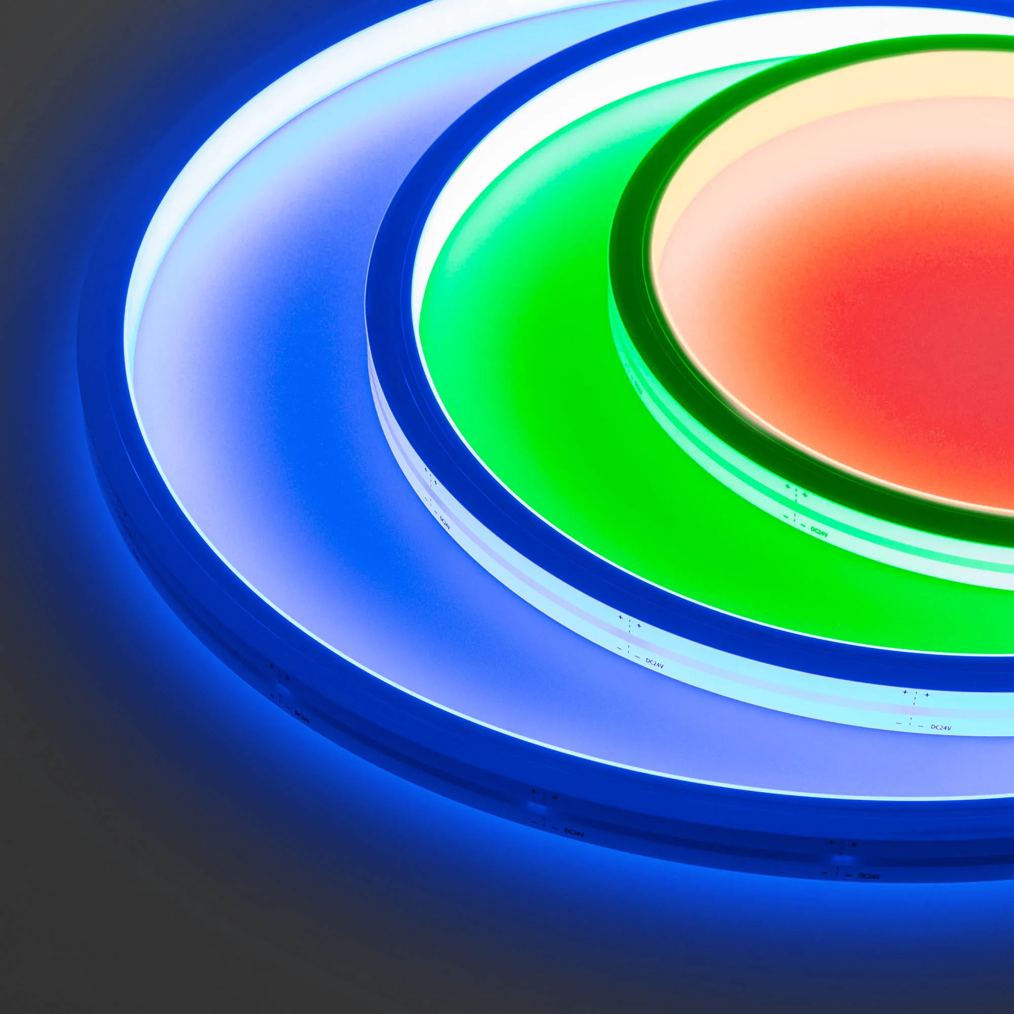 Лента светодиодная герметичная MOONLIGHT-TOP-B84-13x12mm 24V RGB (12 W/m, IP67, 5m, wire x2) (Arlight, Вывод боковой, 3 года) - изображение товара