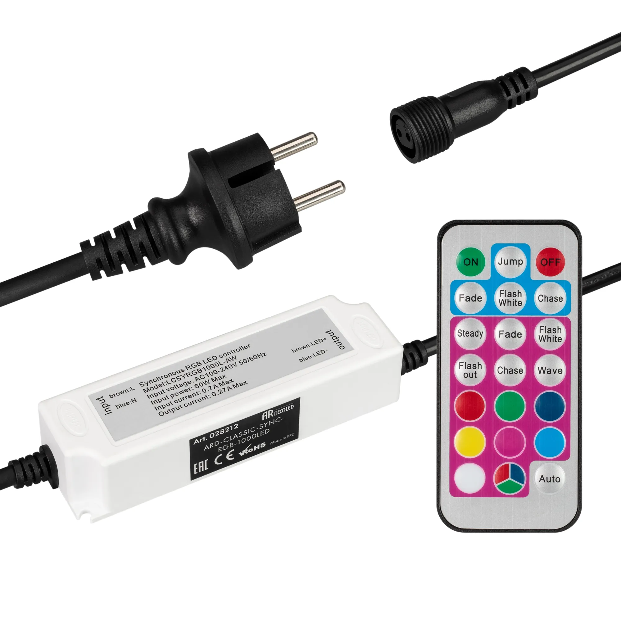 Контроллер ARD-CLASSIC-SYNC-RGB-1000LED Black (230V, 80W, RF ПДУ) (Ardecoled, Закрытый) - изображение товара